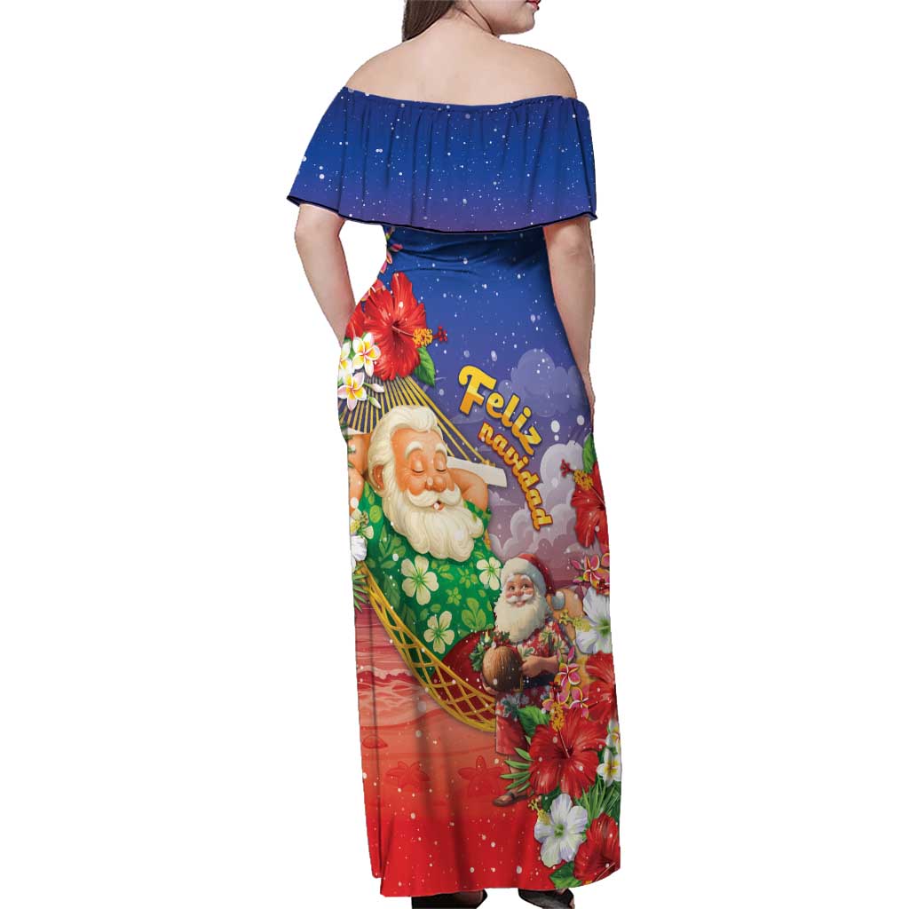 Dominican Republic Christmas Family Matching Off Shoulder Maxi Dress and Hawaiian Shirt Santa Relaxing On The Beach - Wonder Print Shop