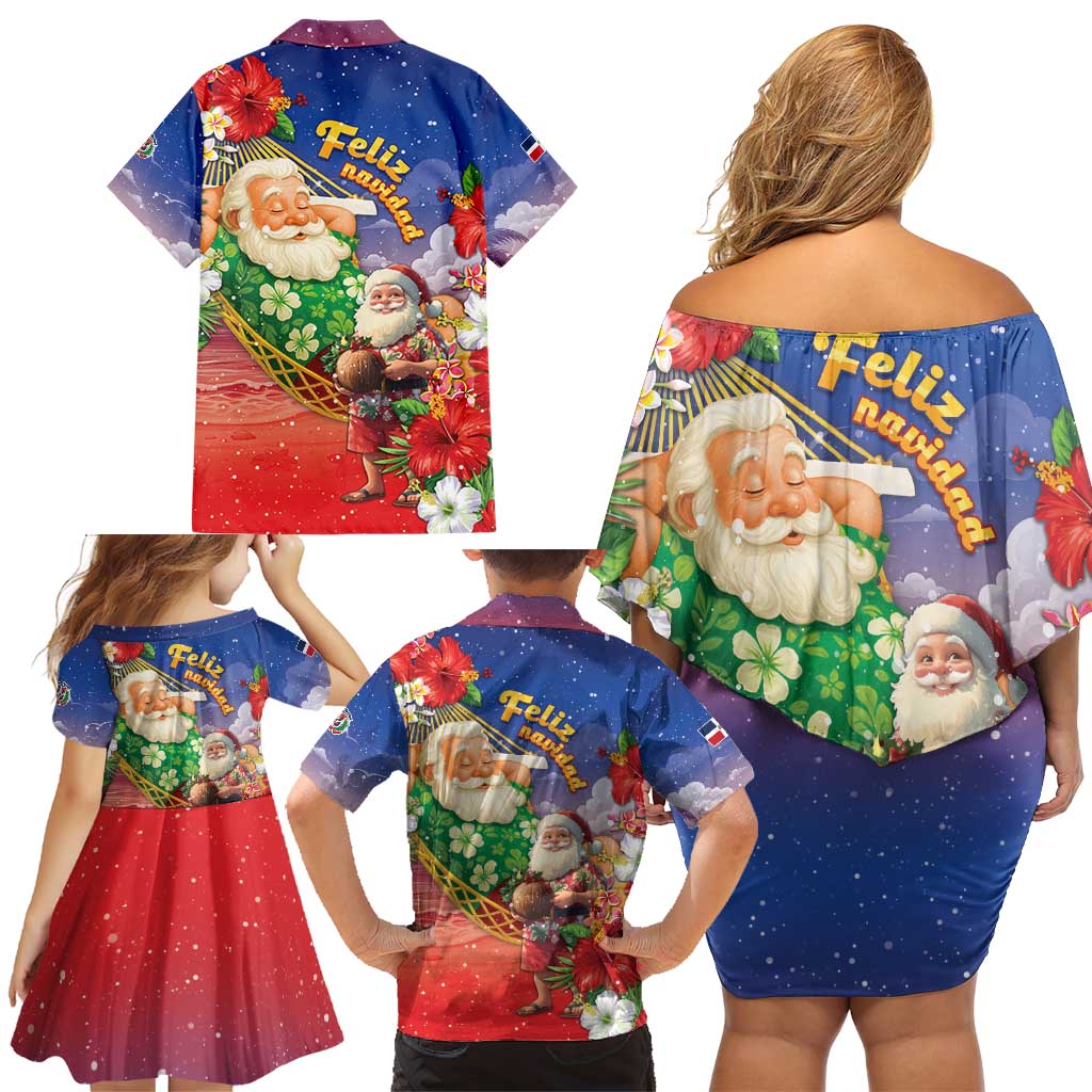 Dominican Republic Christmas Family Matching Off Shoulder Short Dress and Hawaiian Shirt Santa Relaxing On The Beach - Wonder Print Shop