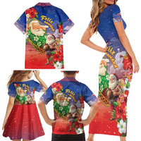 Dominican Republic Christmas Family Matching Short Sleeve Bodycon Dress and Hawaiian Shirt Santa Relaxing On The Beach - Wonder Print Shop