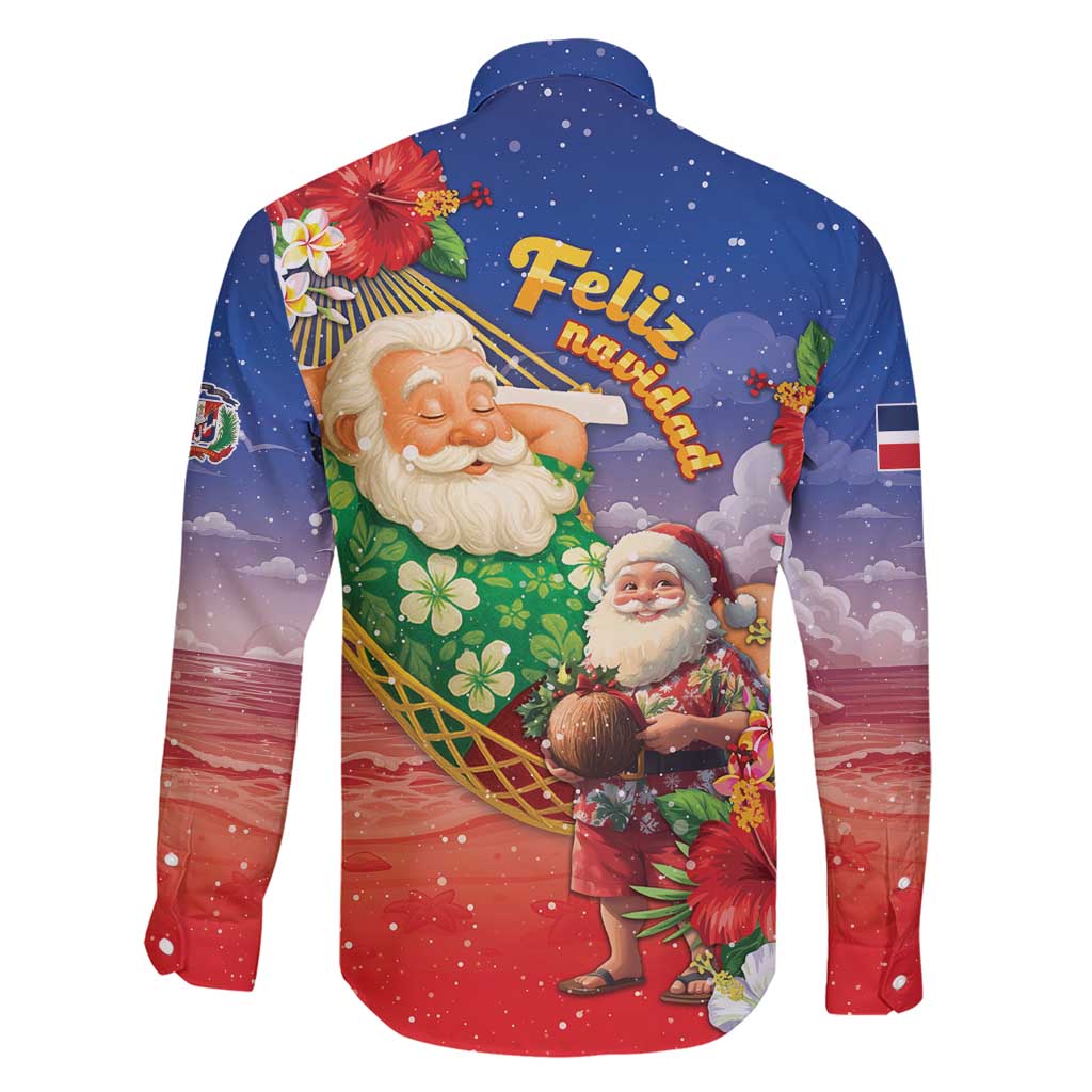 Dominican Republic Christmas Family Matching Short Sleeve Bodycon Dress and Hawaiian Shirt Santa Relaxing On The Beach - Wonder Print Shop