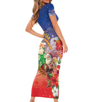 Dominican Republic Christmas Family Matching Short Sleeve Bodycon Dress and Hawaiian Shirt Santa Relaxing On The Beach - Wonder Print Shop