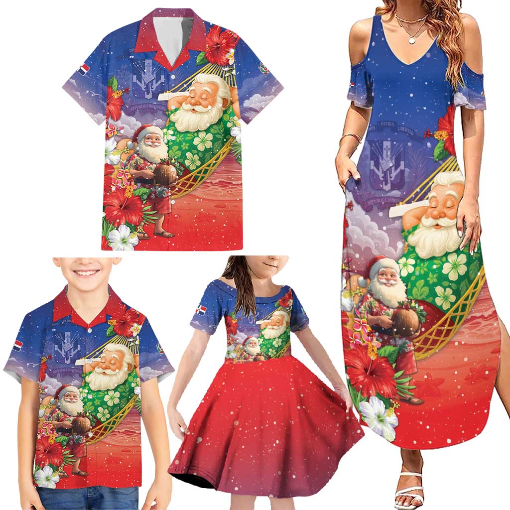 Dominican Republic Christmas Family Matching Summer Maxi Dress and Hawaiian Shirt Santa Relaxing On The Beach - Wonder Print Shop