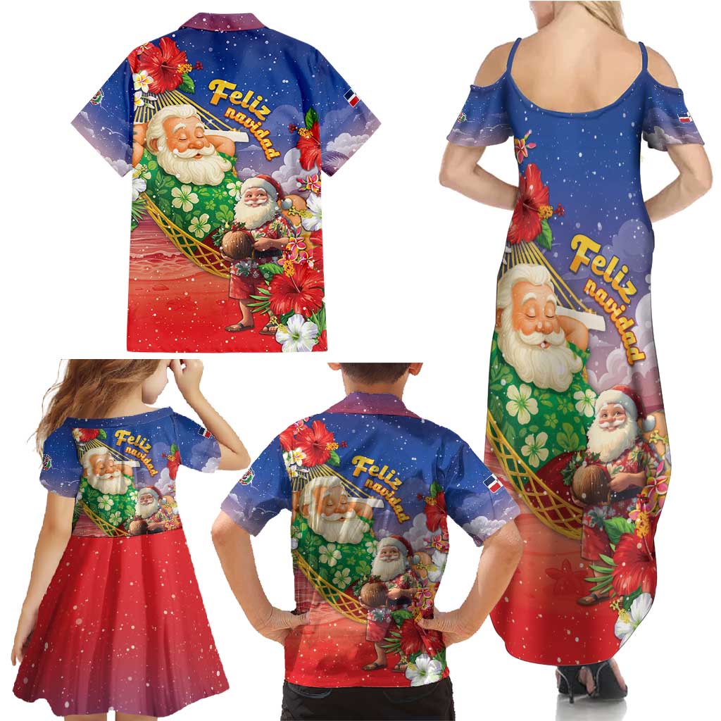 Dominican Republic Christmas Family Matching Summer Maxi Dress and Hawaiian Shirt Santa Relaxing On The Beach - Wonder Print Shop