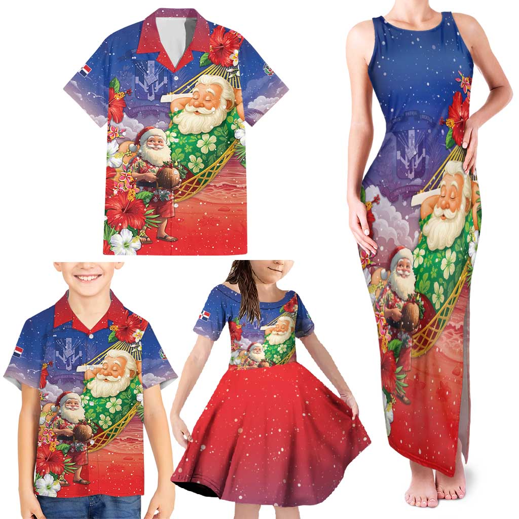 Dominican Republic Christmas Family Matching Tank Maxi Dress and Hawaiian Shirt Santa Relaxing On The Beach - Wonder Print Shop