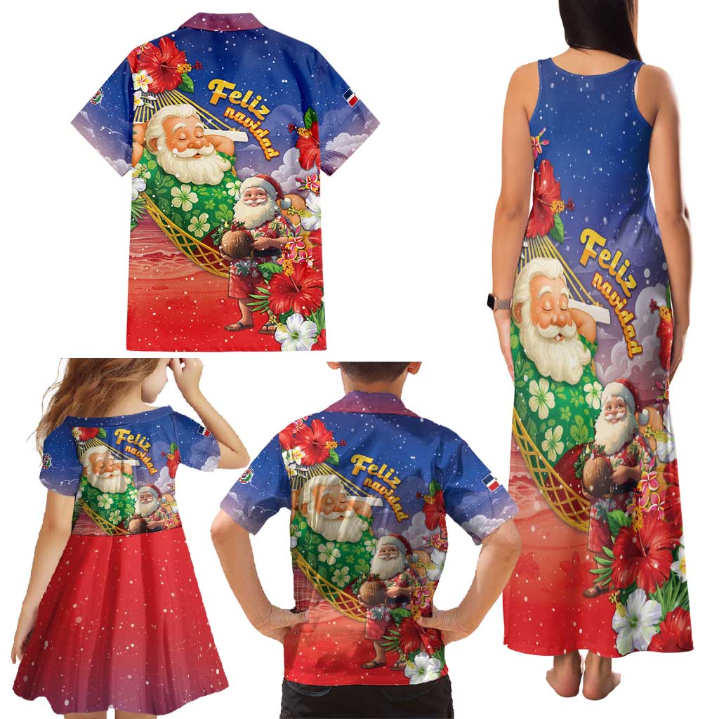 Dominican Republic Christmas Family Matching Tank Maxi Dress and Hawaiian Shirt Santa Relaxing On The Beach - Wonder Print Shop