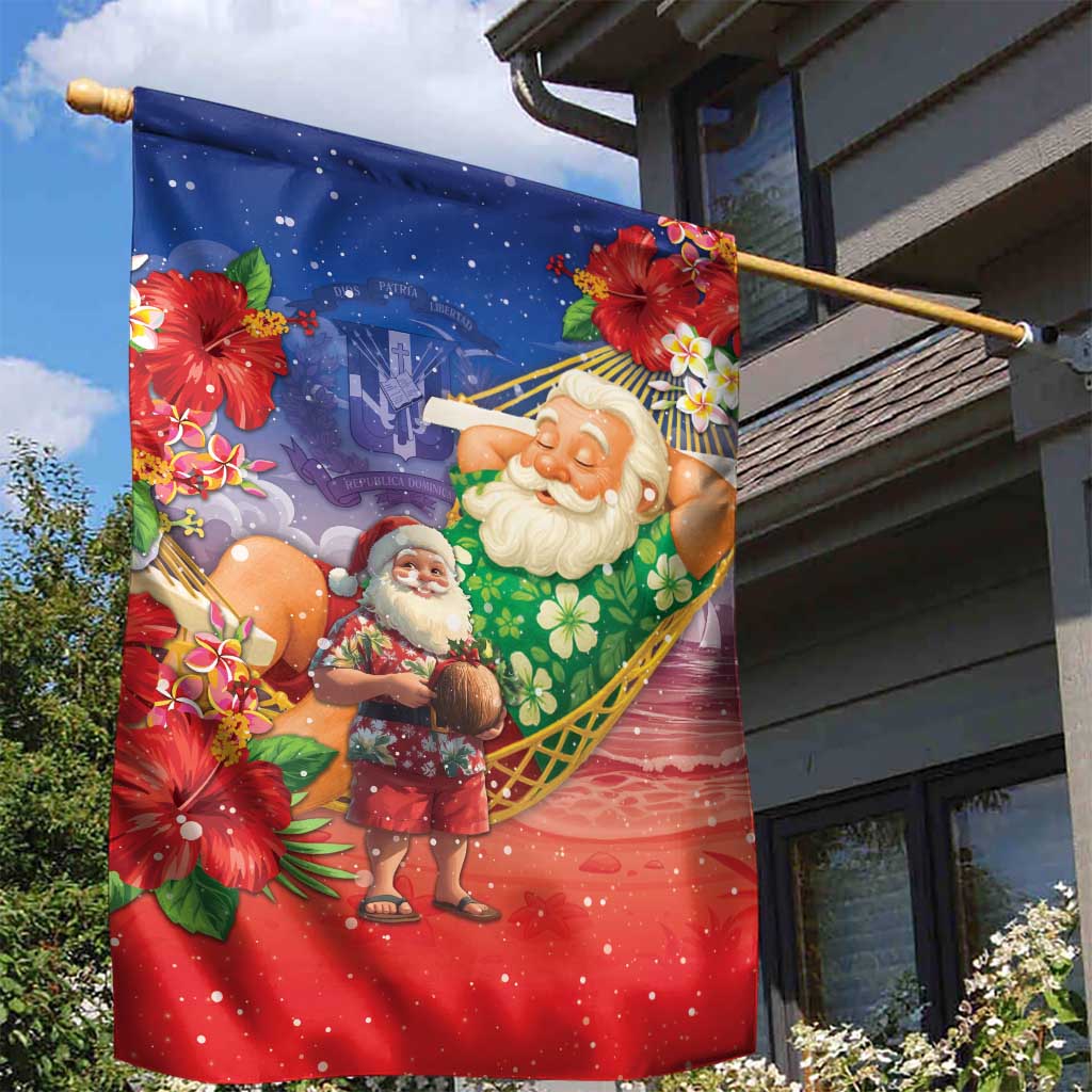 Dominican Republic Christmas Garden Flag Santa Relaxing On The Beach - Wonder Print Shop