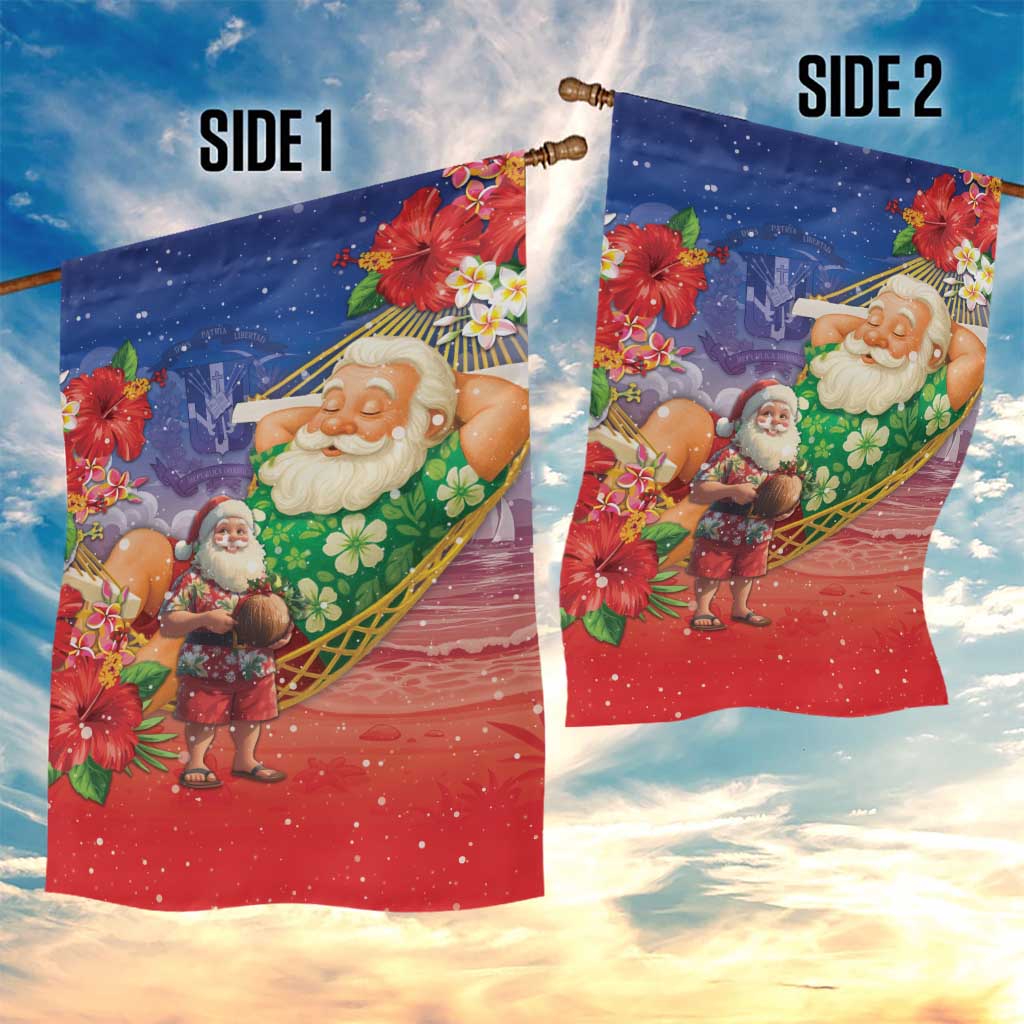 Dominican Republic Christmas Garden Flag Santa Relaxing On The Beach - Wonder Print Shop