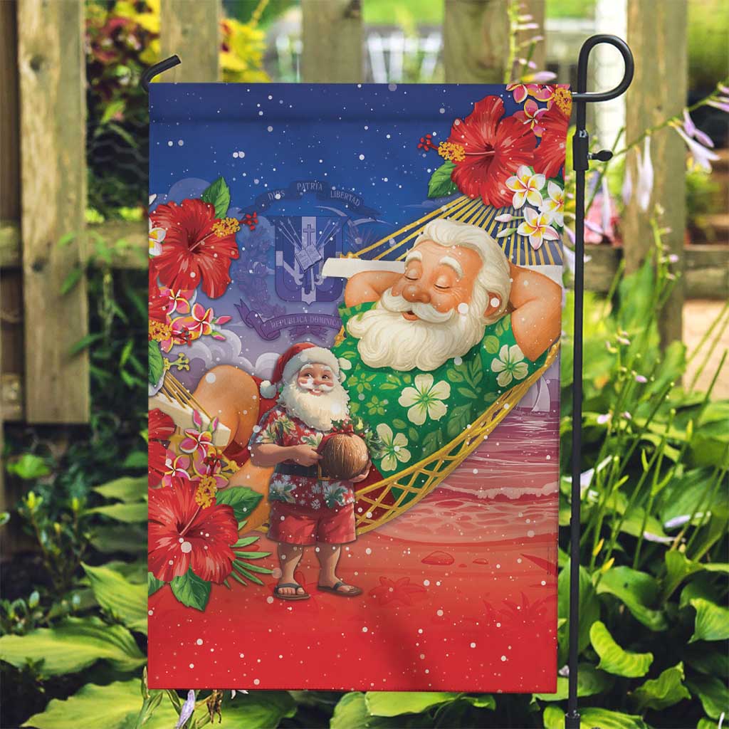Dominican Republic Christmas Garden Flag Santa Relaxing On The Beach - Wonder Print Shop