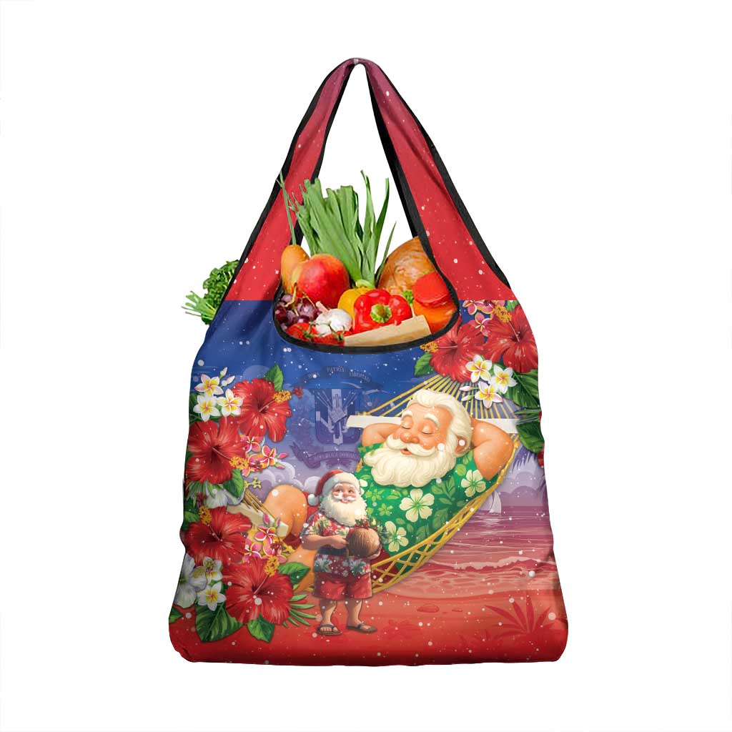 Dominican Republic Christmas Grocery Bag Santa Relaxing On The Beach - Wonder Print Shop
