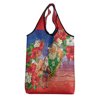 Dominican Republic Christmas Grocery Bag Santa Relaxing On The Beach - Wonder Print Shop