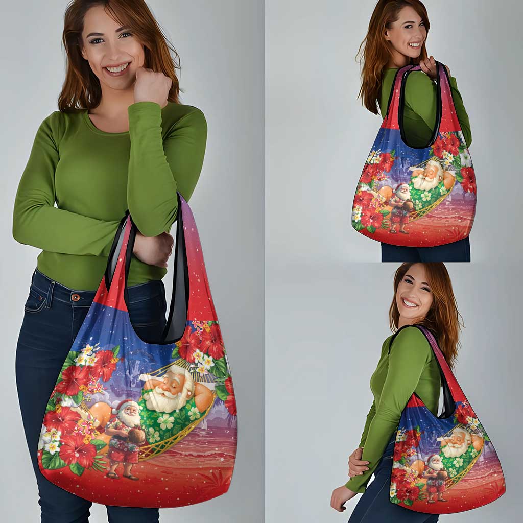 Dominican Republic Christmas Grocery Bag Santa Relaxing On The Beach - Wonder Print Shop