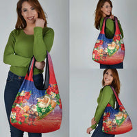 Dominican Republic Christmas Grocery Bag Santa Relaxing On The Beach - Wonder Print Shop