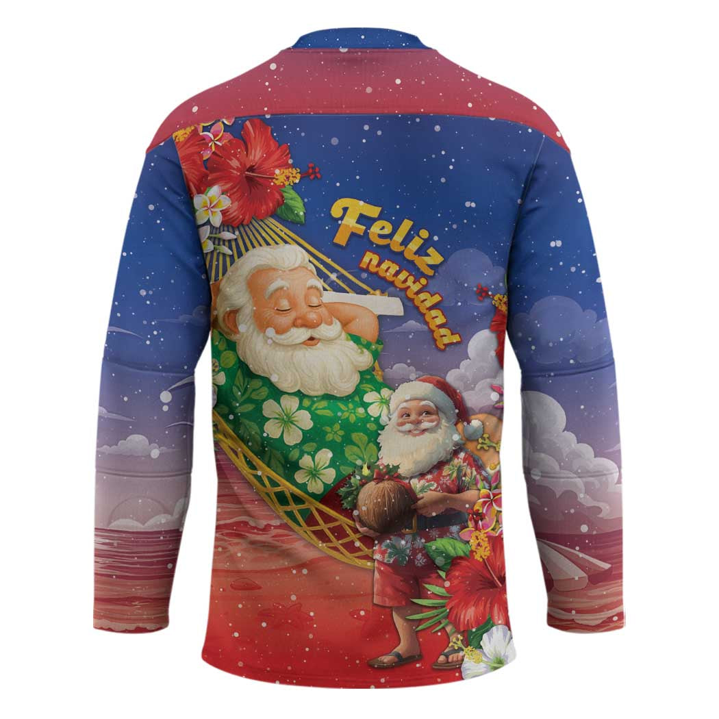 Dominican Republic Christmas Hockey Jersey Santa Relaxing On The Beach - Wonder Print Shop