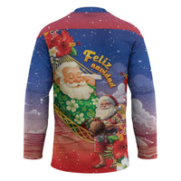 Dominican Republic Christmas Hockey Jersey Santa Relaxing On The Beach - Wonder Print Shop