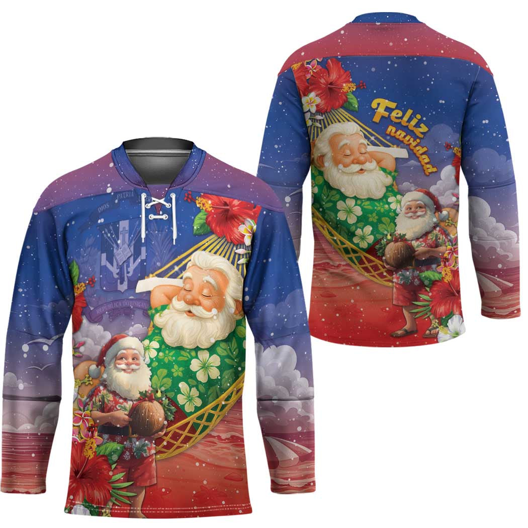 Dominican Republic Christmas Hockey Jersey Santa Relaxing On The Beach - Wonder Print Shop