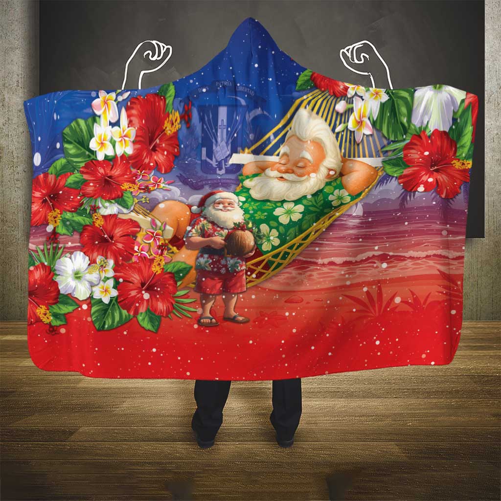 Dominican Republic Christmas Hooded Blanket Santa Relaxing On The Beach - Wonder Print Shop