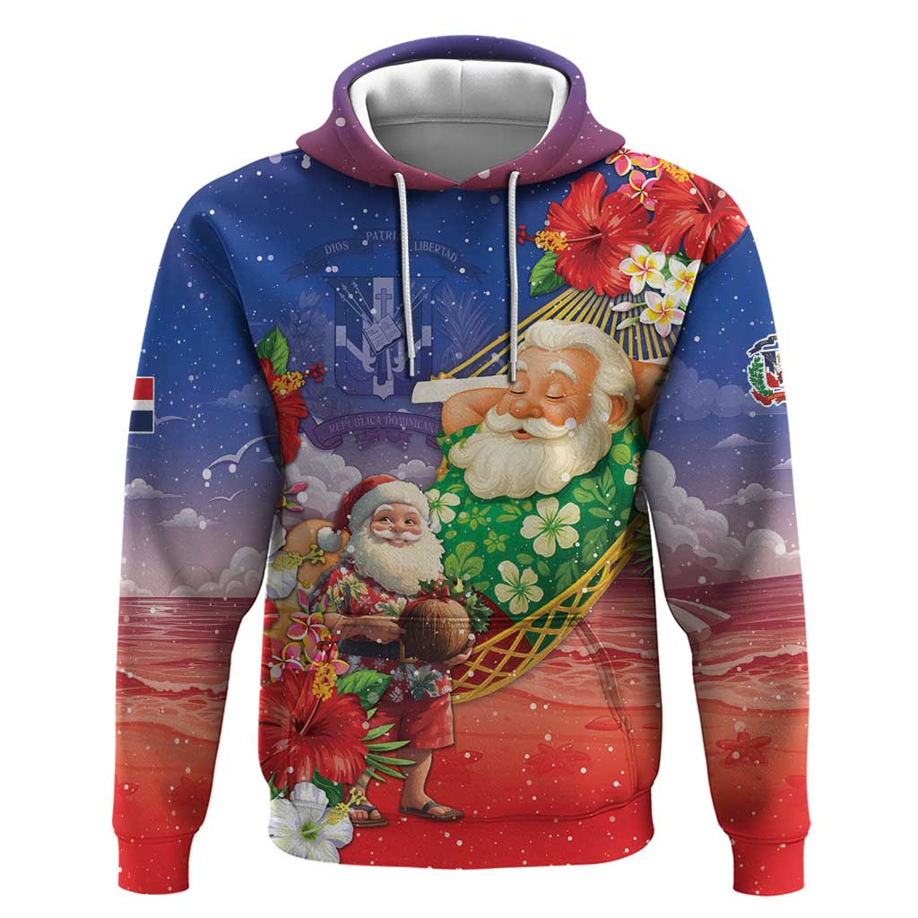 Dominican Republic Christmas Hoodie Santa Relaxing On The Beach - Wonder Print Shop