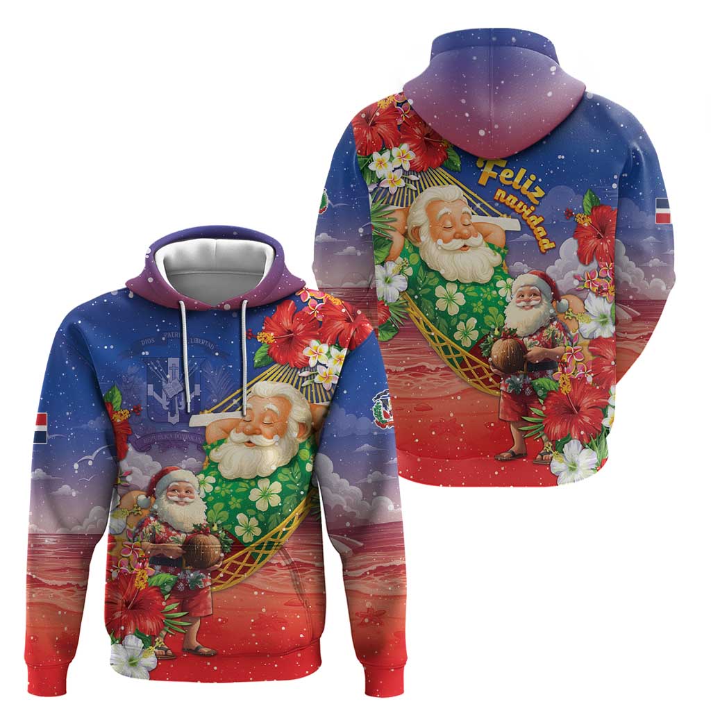 Dominican Republic Christmas Hoodie Santa Relaxing On The Beach - Wonder Print Shop