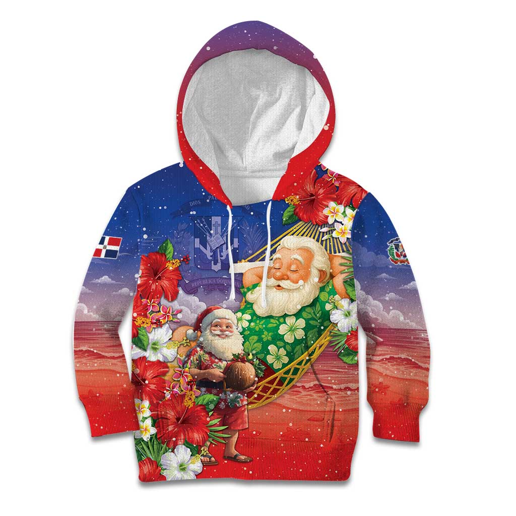 Dominican Republic Christmas Kid Hoodie Santa Relaxing On The Beach - Wonder Print Shop