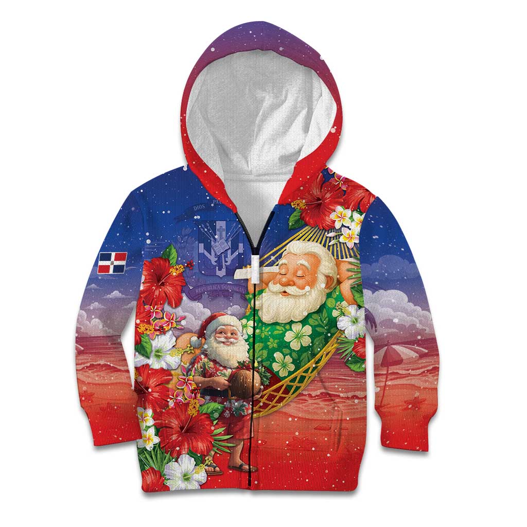 Dominican Republic Christmas Kid Hoodie Santa Relaxing On The Beach - Wonder Print Shop
