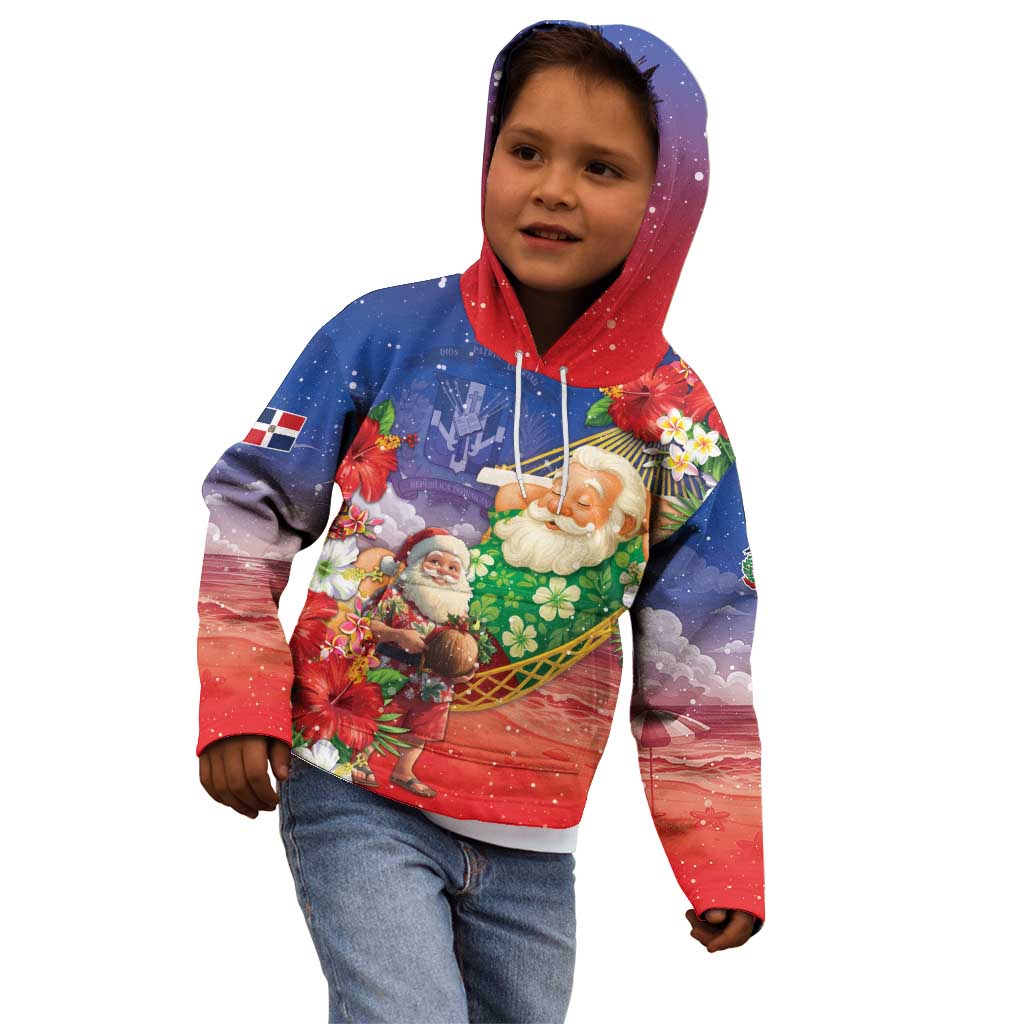 Dominican Republic Christmas Kid Hoodie Santa Relaxing On The Beach - Wonder Print Shop