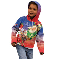 Dominican Republic Christmas Kid Hoodie Santa Relaxing On The Beach - Wonder Print Shop