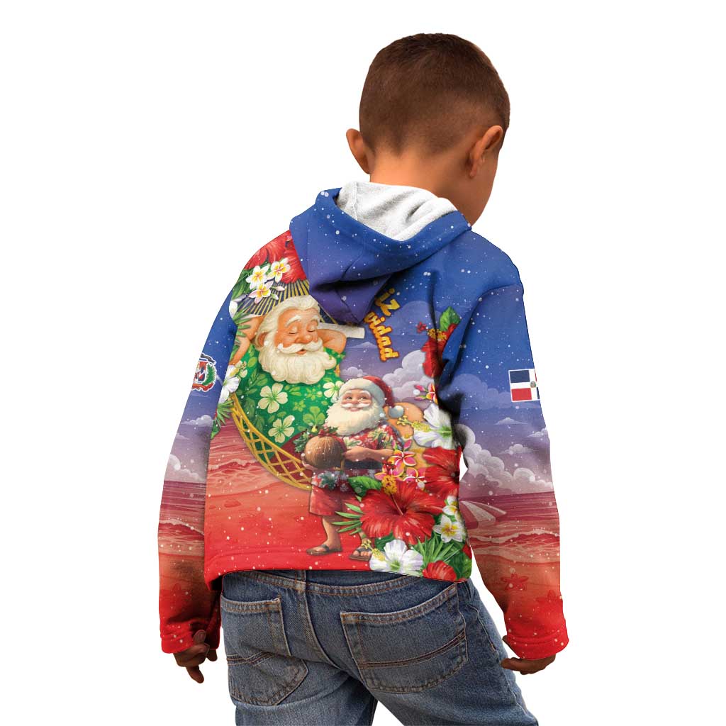 Dominican Republic Christmas Kid Hoodie Santa Relaxing On The Beach - Wonder Print Shop