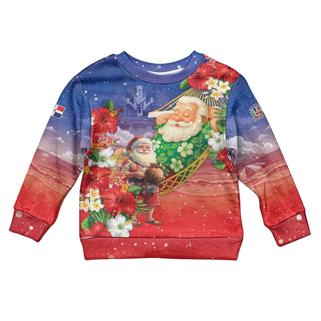 Dominican Republic Christmas Kid Ugly Christmas Sweater Santa Relaxing On The Beach - Wonder Print Shop