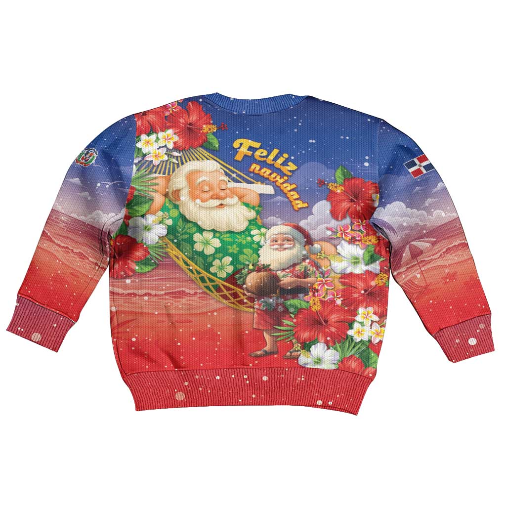 Dominican Republic Christmas Kid Ugly Christmas Sweater Santa Relaxing On The Beach - Wonder Print Shop