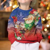 Dominican Republic Christmas Kid Ugly Christmas Sweater Santa Relaxing On The Beach - Wonder Print Shop