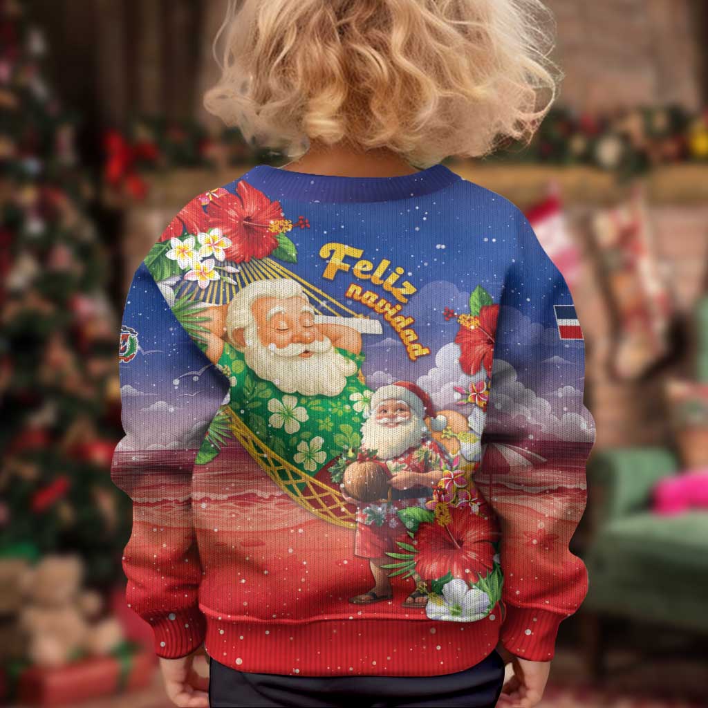 Dominican Republic Christmas Kid Ugly Christmas Sweater Santa Relaxing On The Beach - Wonder Print Shop