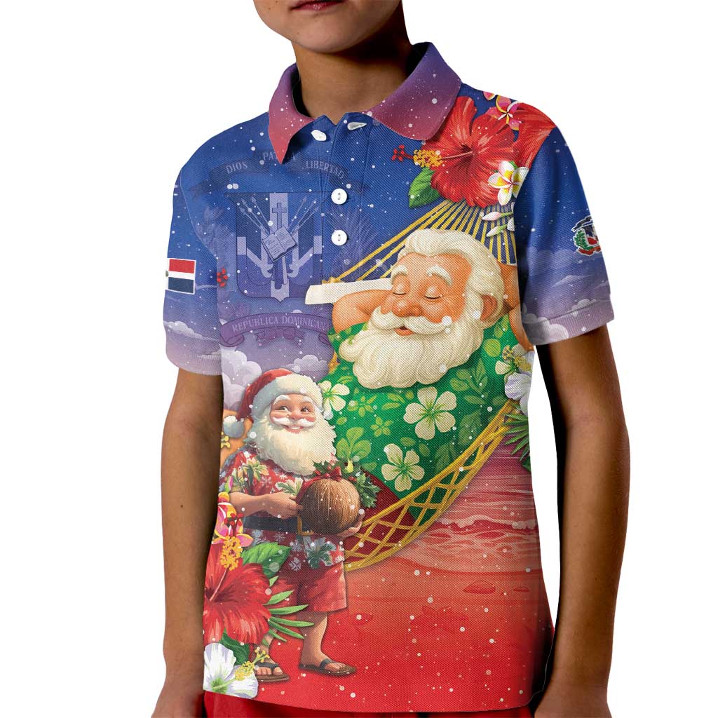 Dominican Republic Christmas Kid Polo Shirt Santa Relaxing On The Beach - Wonder Print Shop