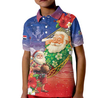 Dominican Republic Christmas Kid Polo Shirt Santa Relaxing On The Beach - Wonder Print Shop