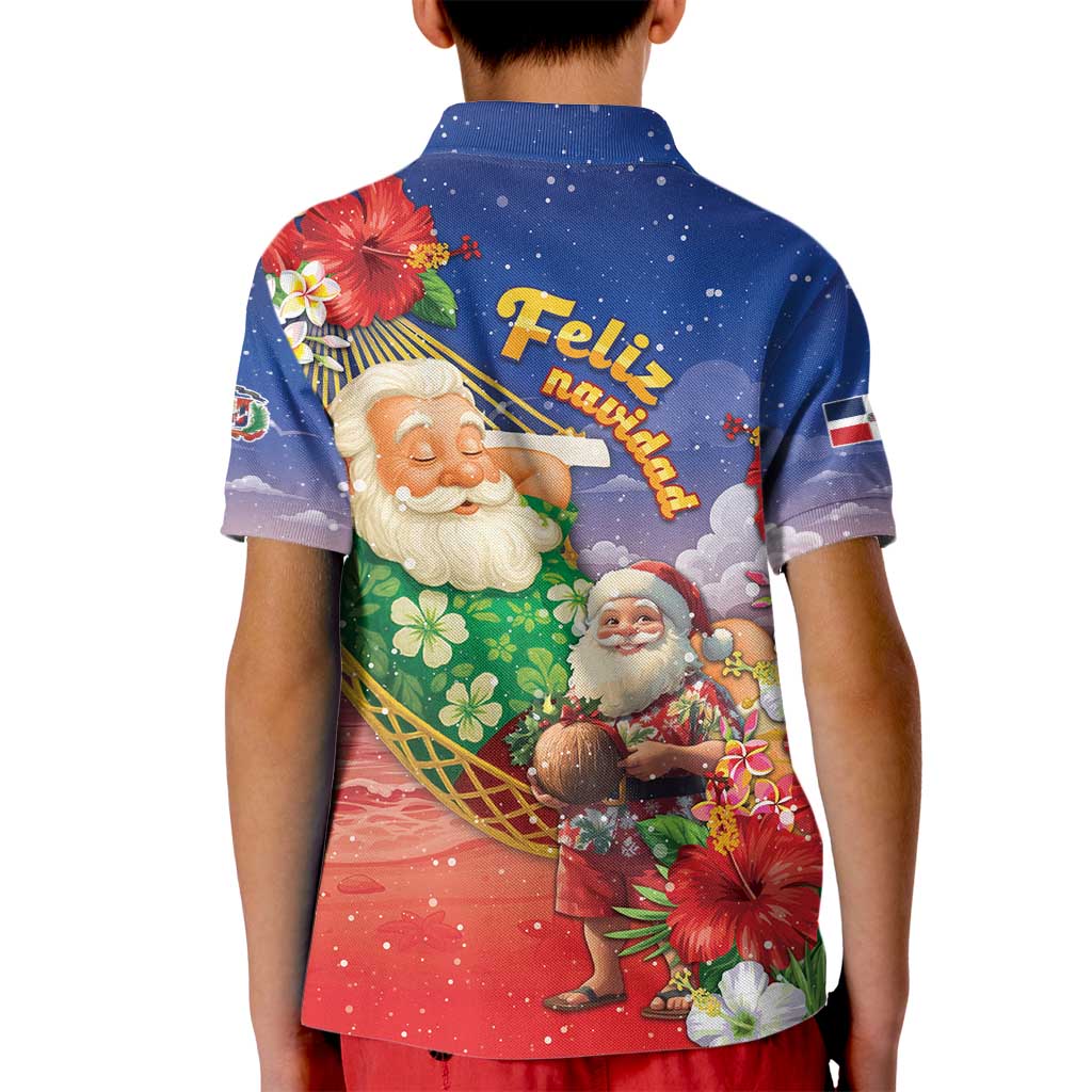 Dominican Republic Christmas Kid Polo Shirt Santa Relaxing On The Beach - Wonder Print Shop