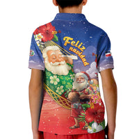 Dominican Republic Christmas Kid Polo Shirt Santa Relaxing On The Beach - Wonder Print Shop