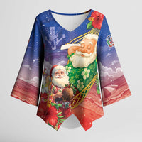 Dominican Republic Christmas Kimono Sleeve Blouse Santa Relaxing On The Beach - Wonder Print Shop