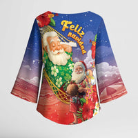 Dominican Republic Christmas Kimono Sleeve Blouse Santa Relaxing On The Beach - Wonder Print Shop