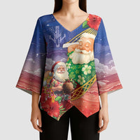 Dominican Republic Christmas Kimono Sleeve Blouse Santa Relaxing On The Beach - Wonder Print Shop
