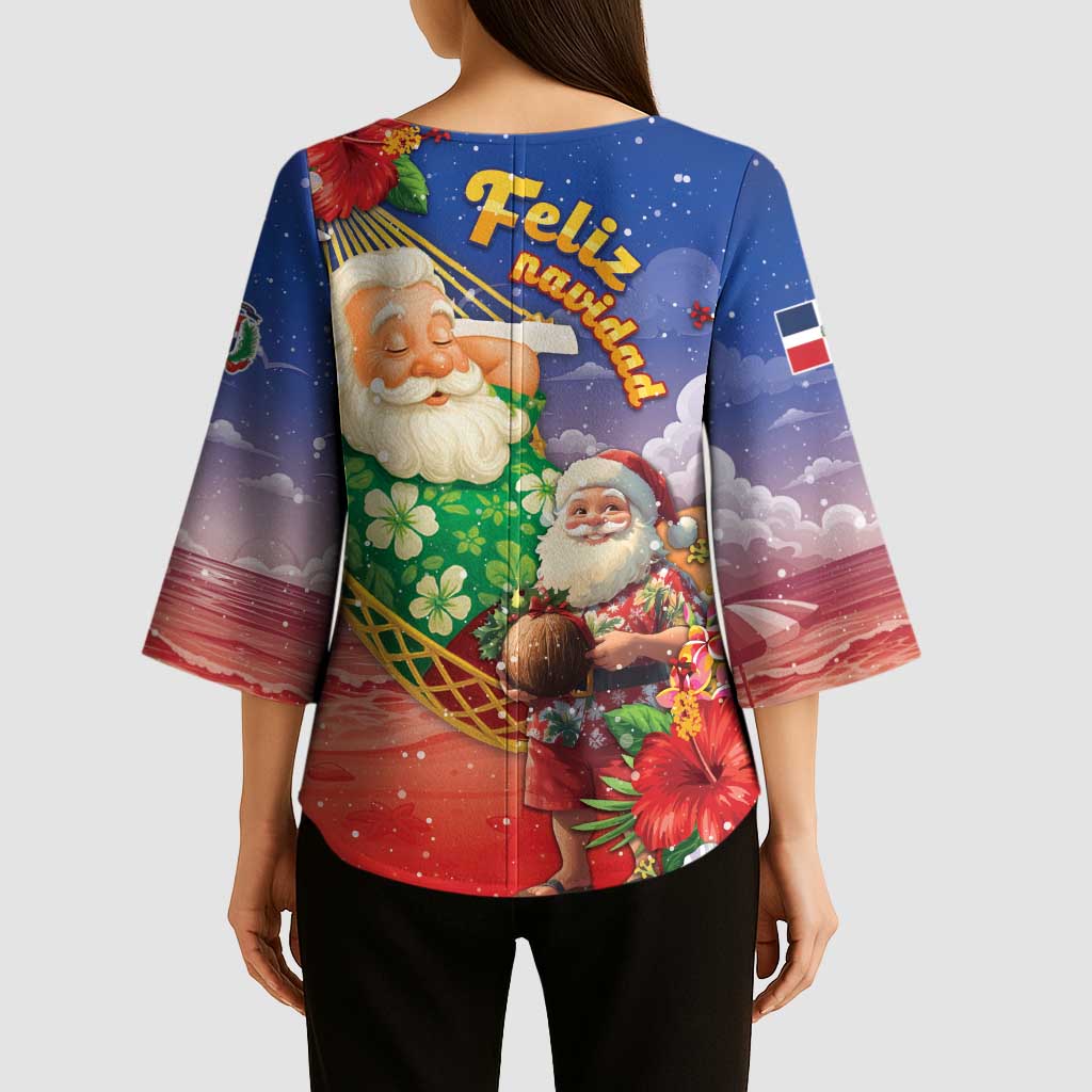 Dominican Republic Christmas Kimono Sleeve Blouse Santa Relaxing On The Beach - Wonder Print Shop