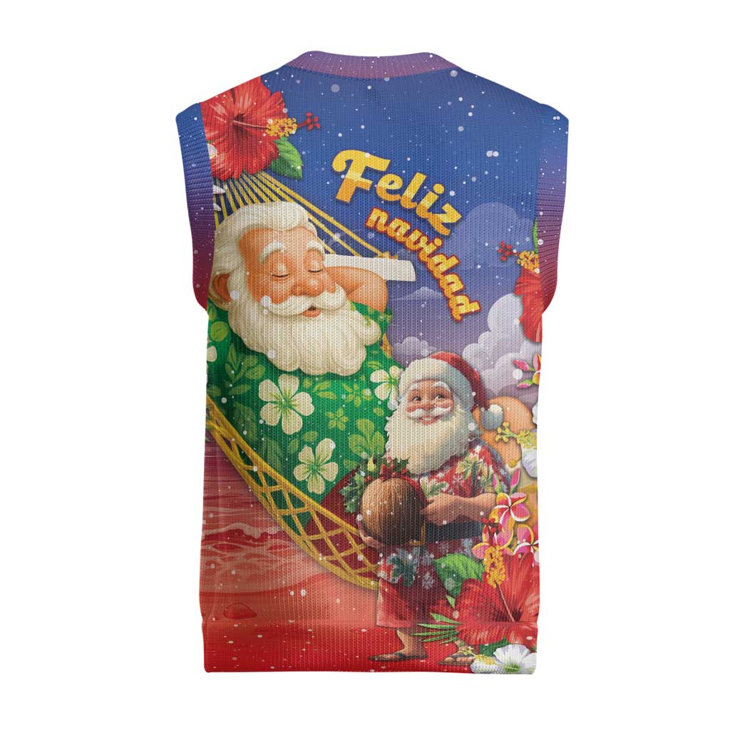 Dominican Republic Christmas Knitted V-Neck Vest Santa Relaxing On The Beach - Wonder Print Shop