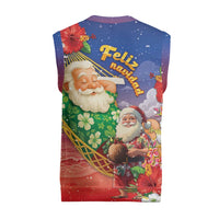 Dominican Republic Christmas Knitted V-Neck Vest Santa Relaxing On The Beach - Wonder Print Shop