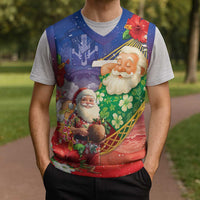 Dominican Republic Christmas Knitted V-Neck Vest Santa Relaxing On The Beach - Wonder Print Shop