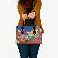 Dominican Republic Christmas Leather Bag Santa Relaxing On The Beach - Wonder Print Shop