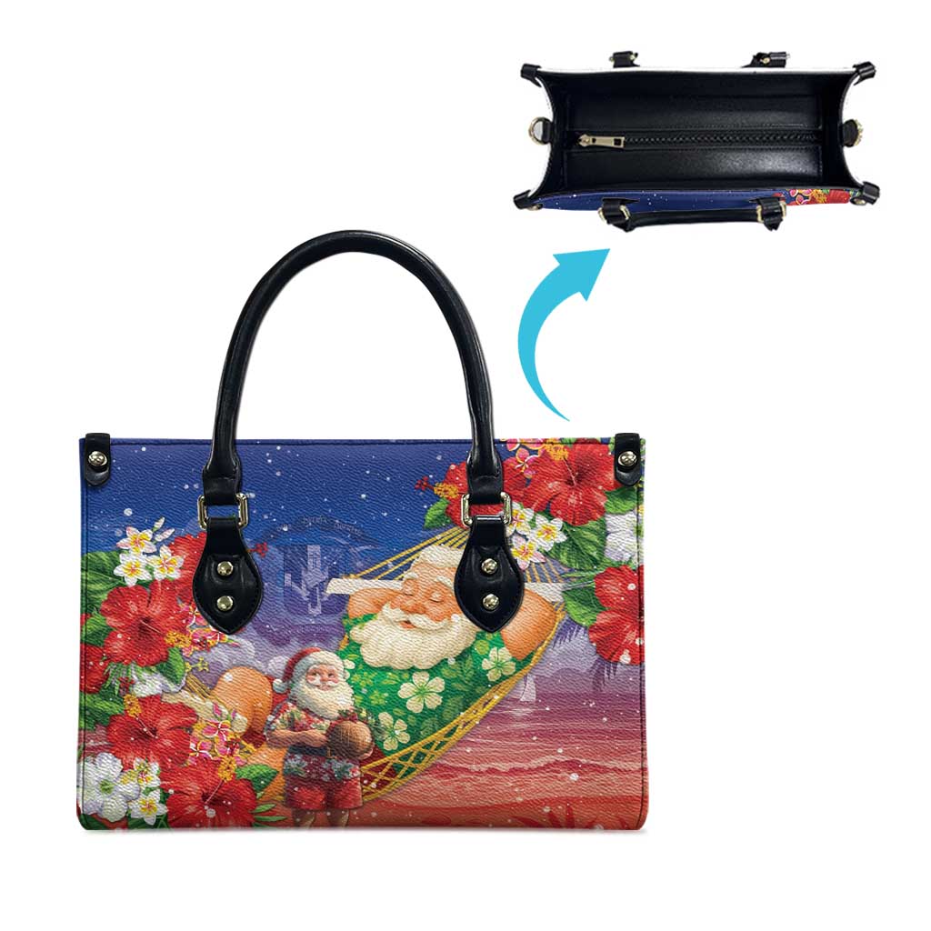 Dominican Republic Christmas Leather Bag Santa Relaxing On The Beach - Wonder Print Shop