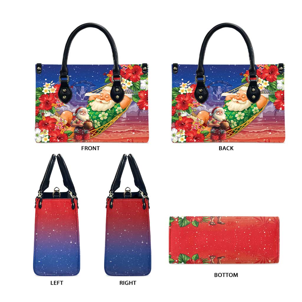 Dominican Republic Christmas Leather Bag Santa Relaxing On The Beach - Wonder Print Shop