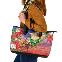 Dominican Republic Christmas Leather Tote Bag Santa Relaxing On The Beach - Wonder Print Shop