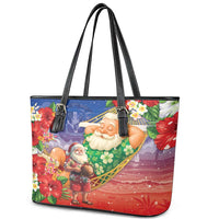 Dominican Republic Christmas Leather Tote Bag Santa Relaxing On The Beach - Wonder Print Shop