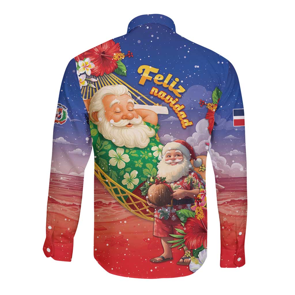 Dominican Republic Christmas Long Sleeve Button Shirt Santa Relaxing On The Beach - Wonder Print Shop