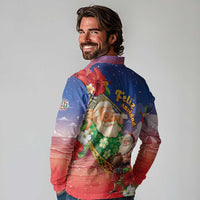 Dominican Republic Christmas Long Sleeve Polo Shirt Santa Relaxing On The Beach - Wonder Print Shop