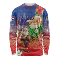 Dominican Republic Christmas Long Sleeve Shirt Santa Relaxing On The Beach - Wonder Print Shop